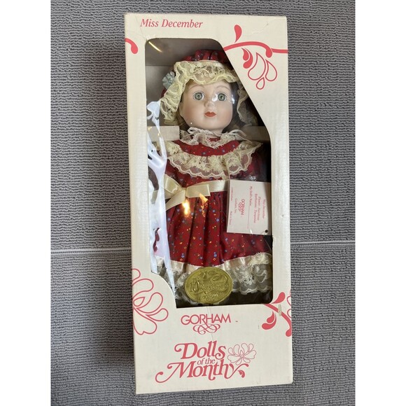 VTG‎ NWT GORHAM Dolls of the Month 1990 Porcelain Miss December 15" Tall RARE - Picture 1 of 9